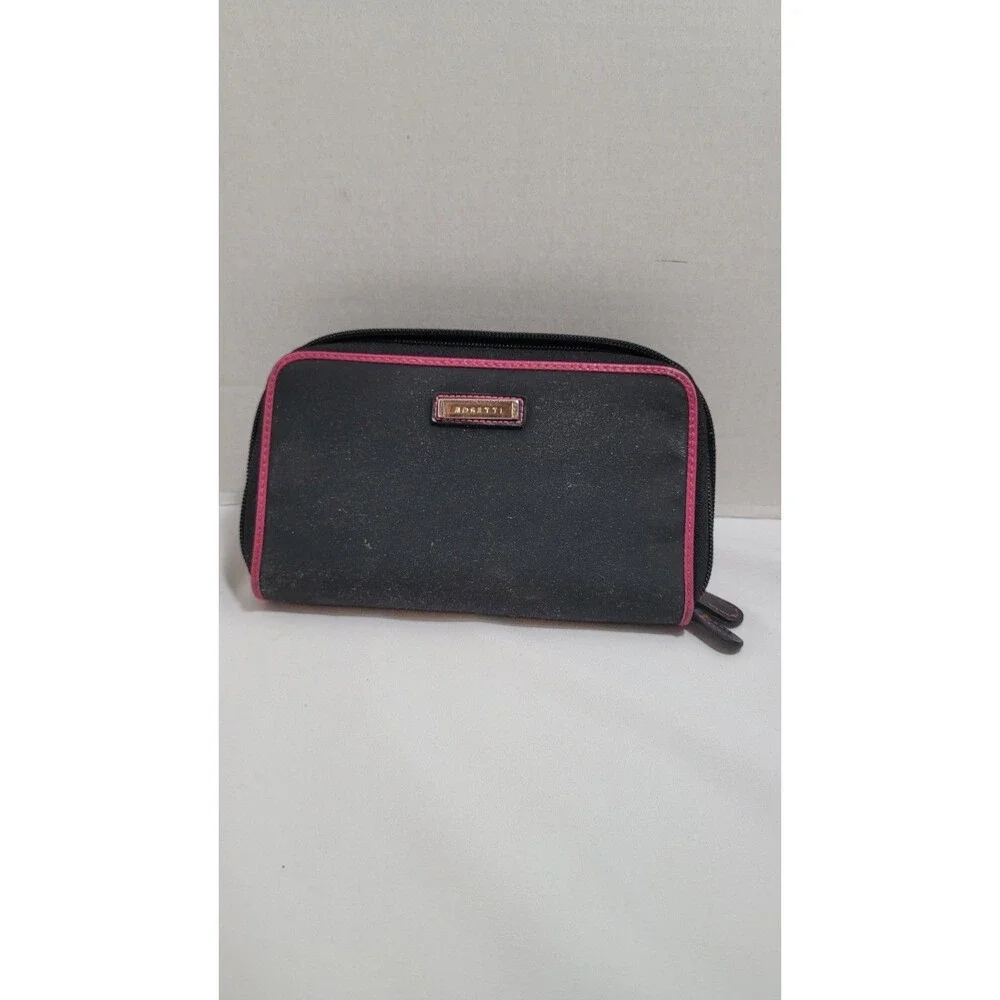 Rosetti Wallet Black Pink Trim Zip Around Holds ID Cards Coins 7 x 4.25”